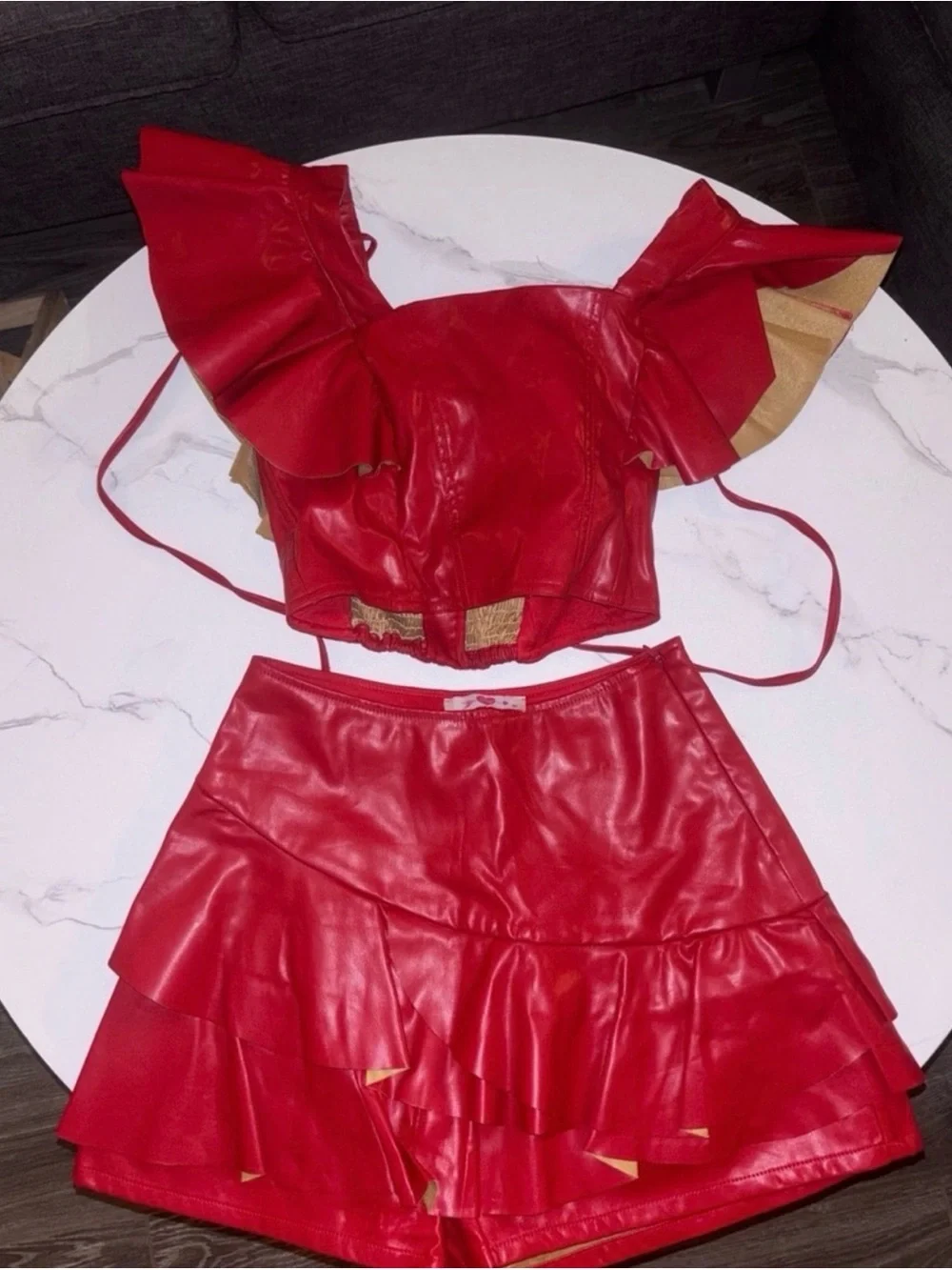 Buddy Love Red Faux Leather Ruffle Two-Piece Set